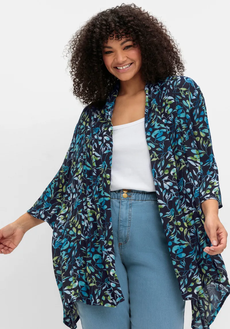 sheego sheego Longbluse tiefblau-bedruckt, Tiefblau-bedruckt, – Produktbild 3 von 3