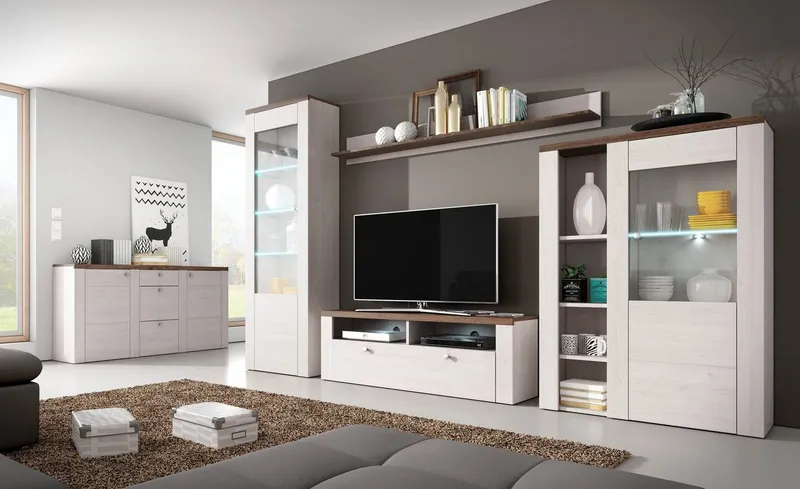 OTTO home Sideboard Larona, zeitlose Kommode mit 2 Türen, 3 Schubkästen, Türkommode, Höhe 84 cm, viel Stauraum, Anrichte mit dekorativer Rahmenoptik, Weiß, – Produktbild 2 von 5