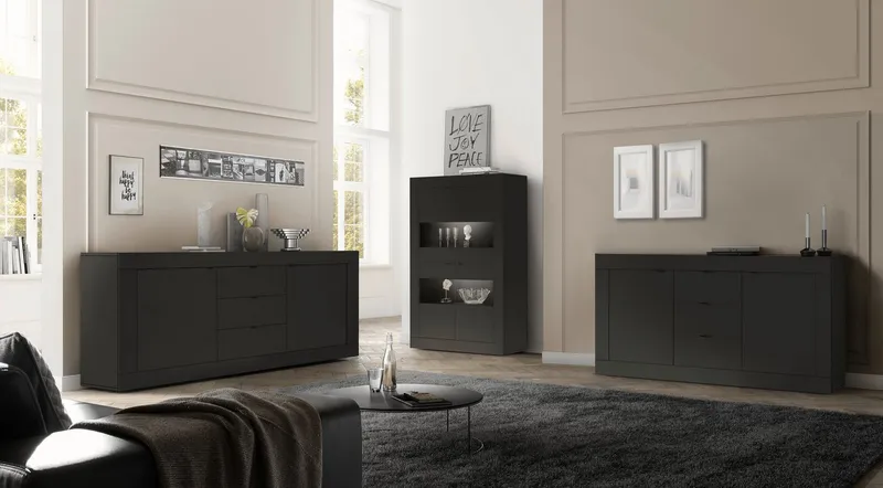 Home affaire Vitrine Basic Höhe 162 cm, Standvitrine mit 4 Türen - Metallgriffe, Stauraumvitrine in moderner Rahmenoptik, Hochschrank, Anrichte, Schwarz, – Produktbild 4 von 4