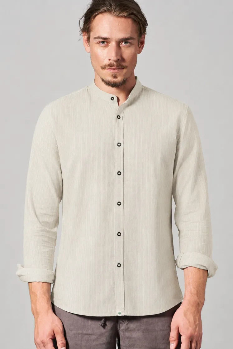 HempAge Hempage Herren vegan Leichtes Hemd Mit Stehkragen Beige, Beige, – Produktbild 2 von 2