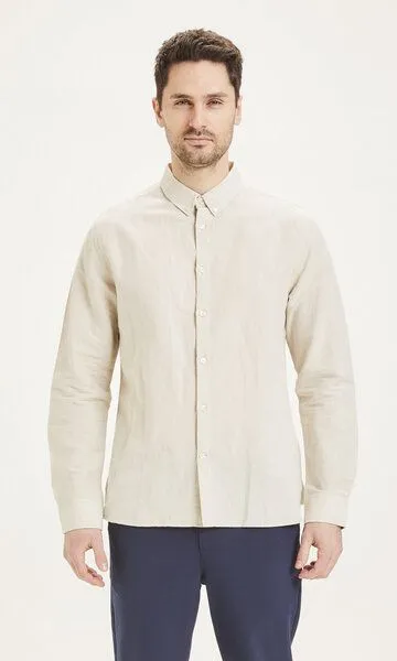 KnowledgeCotton Apparel KnowledgeCotton Apparel Leinenhemd - Custom fit linen shirt, Grau (light feather gray), – Produktbild 2 von 3