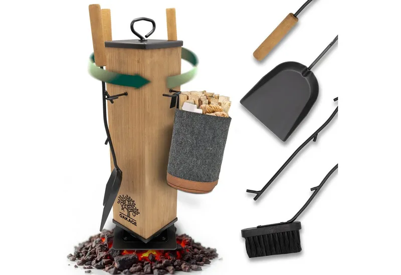 OAKAGE Kamingarnitur Kaminbesteck – Stilvolles Design trifft auf maximale Funktionalität, (Set), Drehbar, Grau, – Produktbild 1 von 5