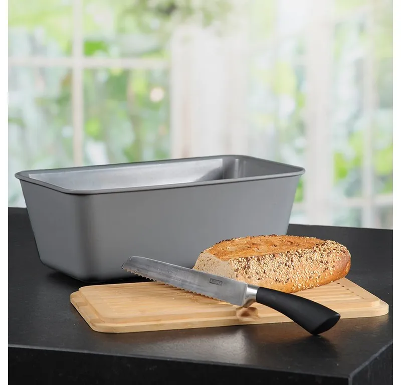 Kesper Kesper Brotkasten Brotbox, Bambus, Melamin, (1-tlg), mit Deckel als Schneidbrett, Beige|schwarz, – Produktbild 1 von 3