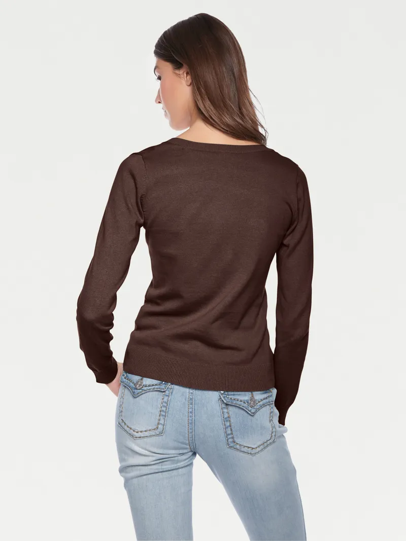heine Rundhalspullover schokobraun, Schokobraun, – Produktbild 1 von 2