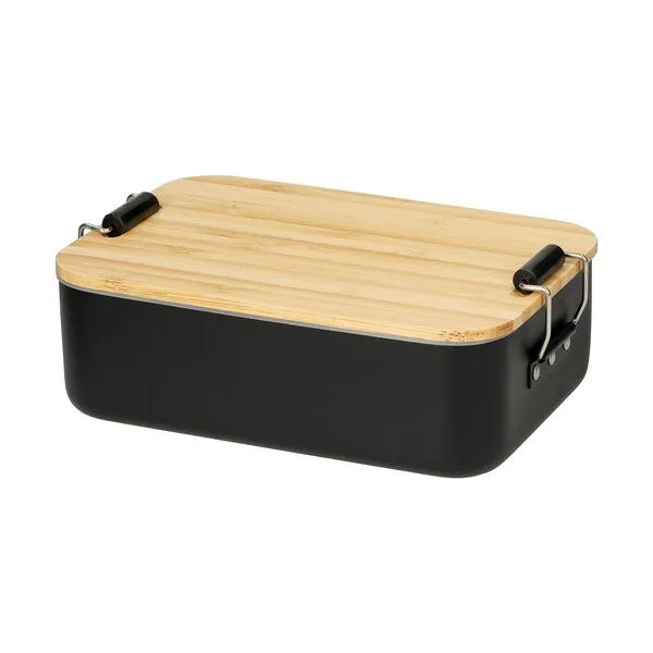 elasto elasto Vorratsdose 'Bamboo' klein - Aluminium Brotdose inkl. Schneidebrett, Schwarz, – Produktbild 1 von 4