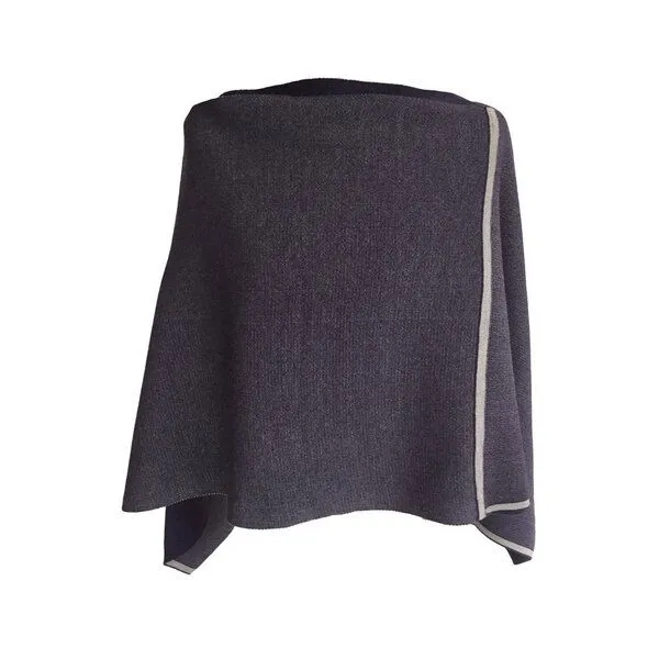austriandesign.at austriandesign.at DreieckPoncho reversibel dünn aus extrafeiner Merinowolle, Violett/grau, – Produktbild 2 von 3