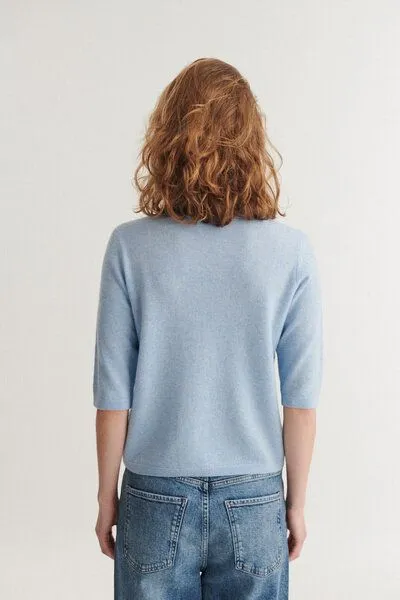 Basic Apparel Basic Apparel Strickshirt mit Knopfleiste SELEM Granddad aus Merinowolle, Hellblau-light-blue, – Produktbild 4 von 4