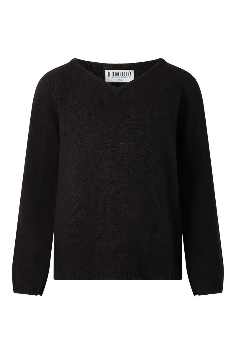 KOMODO V-Neck Wollpullover Modell: Natty, Black, – Produktbild 1 von 1