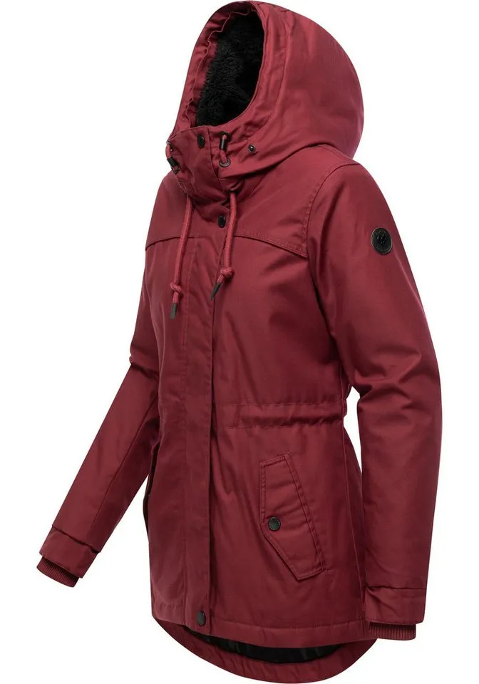 ragwear ragwear Winterjacke Tawny Short YOUMODO Warme Jacke mit großer Kapuze und Kunstfellkragen, Rot, – Produktbild 5 von 5