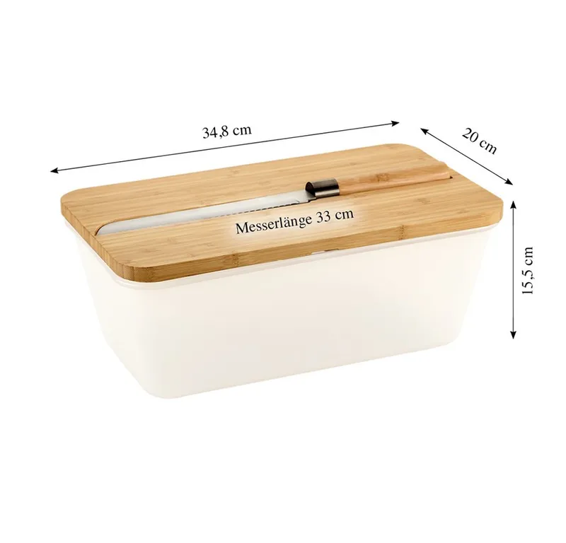 Kesper Kesper Brotkasten Brotbox, Bambus, Melamin, (Set, 3-tlg), inkl. integriertem Brotmesser, Weiß, – Produktbild 4 von 4
