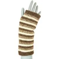 short'n'pietz short'n'pietz Schurwollhandstulpen gestreift, handgestrickt, Wollweiss antikbraun, – Produktbild 1 von 1