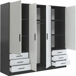 FORTE Kleiderschrank Jupiter, Made in Europe, mit 6 Schubladen, Stauraum (Maße B/H/T ca. 207/200 cm/60) Stauraum, 2 Breiten, 4 Farben, Schubladen, variable Einlegeböden – Produktbild 1 von 1