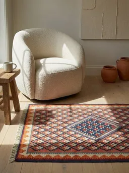 Rugtales Kelim Senneh Rot „Rugtales“ aus Schurwolle, 62x88 cm – Produktbild 1 von 1