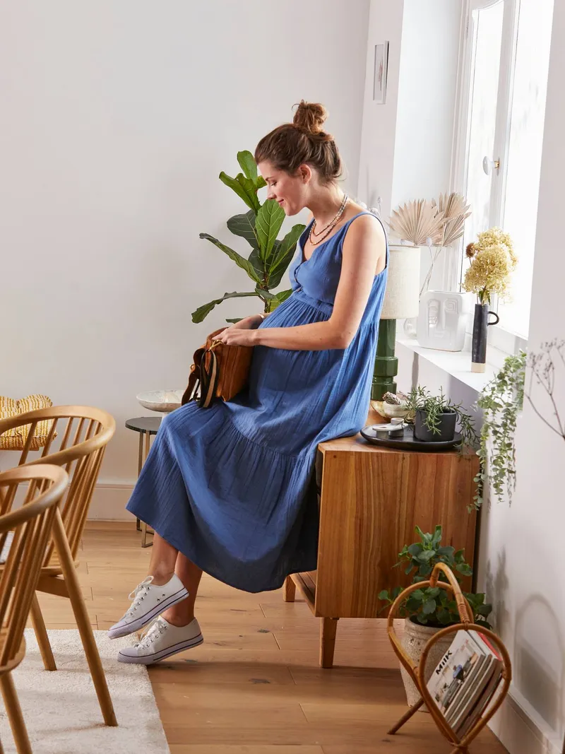 Vertbaudet Trägerkleid für Schwangerschaft & Stillzeit, Blau, – Produktbild 1 von 4