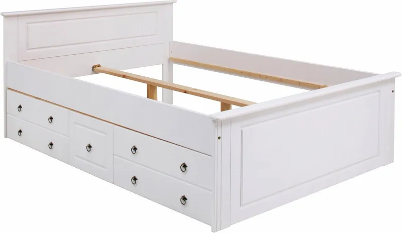 OTTO home Schubkasten Hugo, Bettkastenmodul mit 3 Schubladen für eine Bettseite, für das gleichnamige Massivholzbett, massive Kiefer, FSC®, Weiß, – Produktbild 1 von 5