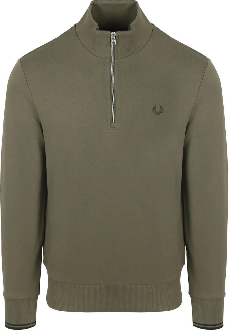 Fred Perry Fred Perry Half Zip Pullover Olivgrün - Größe L, Dunkelgrün, – Produktbild 2 von 5