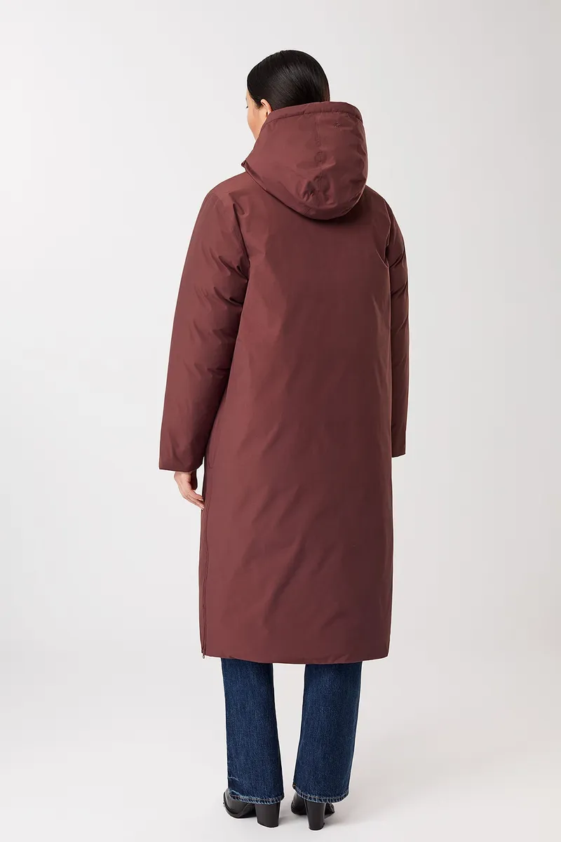 LangerChen LangerChen Damen vegan Langer Mantel Mit Kapuze Burgunderrot, Dunkelrot, – Produktbild 2 von 2