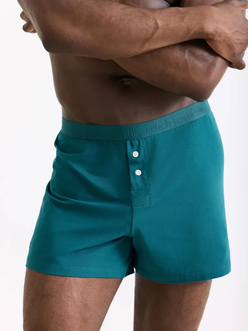 erlich textil erlich textil Casual Cotton Boxers, weite Boxershorts aus Bio-Baumwolle, made in Europe, Petrolblau, – Produktbild 1 von 6