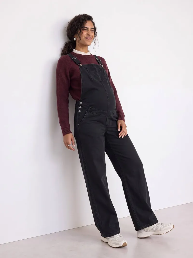 Vertbaudet Umstands-Latzhose Wide-Leg, Schwarz, – Produktbild 2 von 4