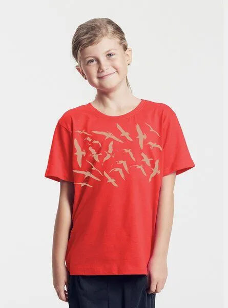 Peaces.bio - handbedruckte Biomode Peaces.bio - handbedruckte Biomode Bio-Kinder T-Shirt Möwen, Rot, – Produktbild 1 von 2