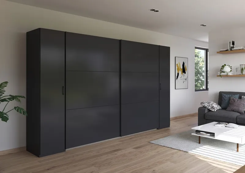 Rauch Rauch Schwebetürenschrank Kleiderschrank Drehtürenschrank Schrank Garderobe KRONACH (in 3 Ausstattungen BASIC/CLASSIC/PREMIUM, Breiten 225/268/311/354 cm) mit Dreh- und Schwebetüren und vielen Einlegeböden MADE IN GERMANY, Grau, – Produktbild 2 von 5