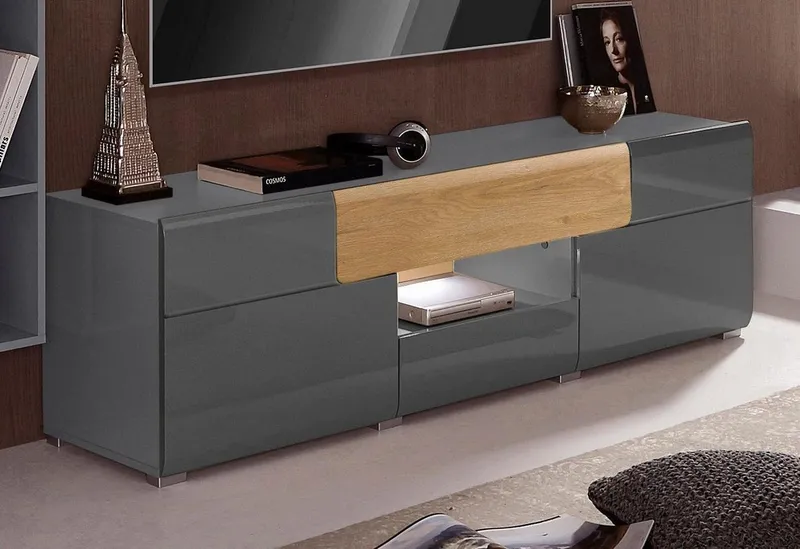 OTTO home Lowboard Toledo,Breite 159cm, trendige TV-Schrank mit dekorative Fräsungen, TV-Board ohne Beleuchtung, TV-Kommode mit viel Stauraum, Schwarz, – Produktbild 4 von 5