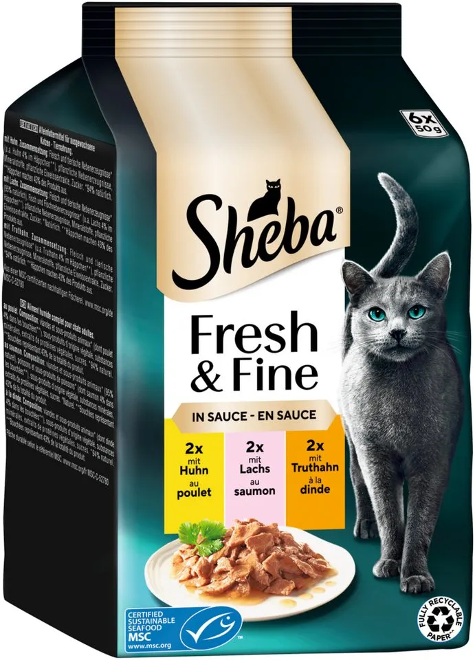 Sheba Sheba SHEBA® Fresh & Fine in Sauce mit Huhn, Lachs und Truthahn 6 x 6 x 50g, Nassfutter für: Katze – Produktbild 2 von 2
