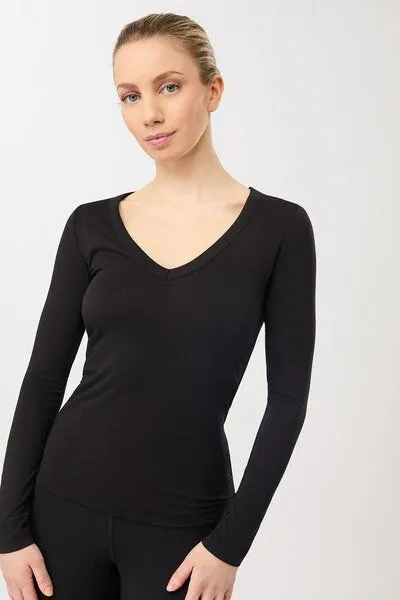 mandala mandala Slim V-Neck, Black (schwarz), – Produktbild 1 von 4