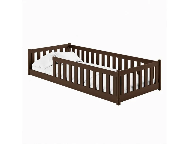 Kids Collective Kinderbett Bodenbett Bett mit Rausfallschutz & Lattenrost Montessori Bett Kinder (weitere Größen 90x200, 120x200, 140x200 cm), Gitterbett Jugendbett Einzelbett Zartbitterschokolade 80x160 cm, Braun, – Produktbild 2 von 5