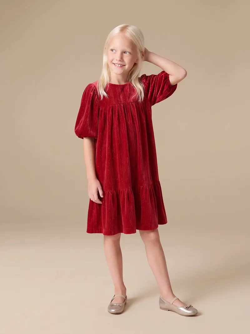 Vertbaudet Vertbaudet Festliches Samtkleid mit Glitzereffekt Mädchen, Rot, – Produktbild 2 von 4