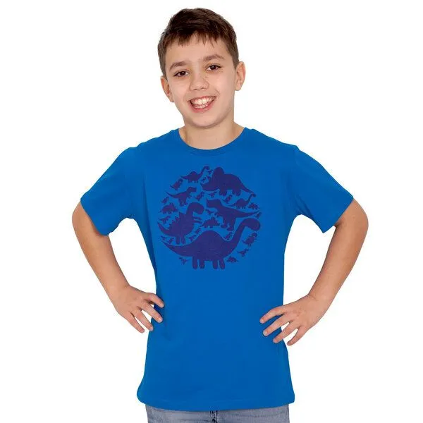 HANDGEDRUCKT HANDGEDRUCKT "Dinos" Unisex Kinder T-Shirt, Brightblue, – Produktbild 1 von 3