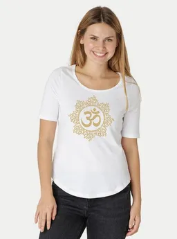 Peaces.bio - handbedruckte Biomode Peaces.bio - handbedruckte Biomode Damen Halbarm-Shirt Classic Om – Produktbild 1 von 1