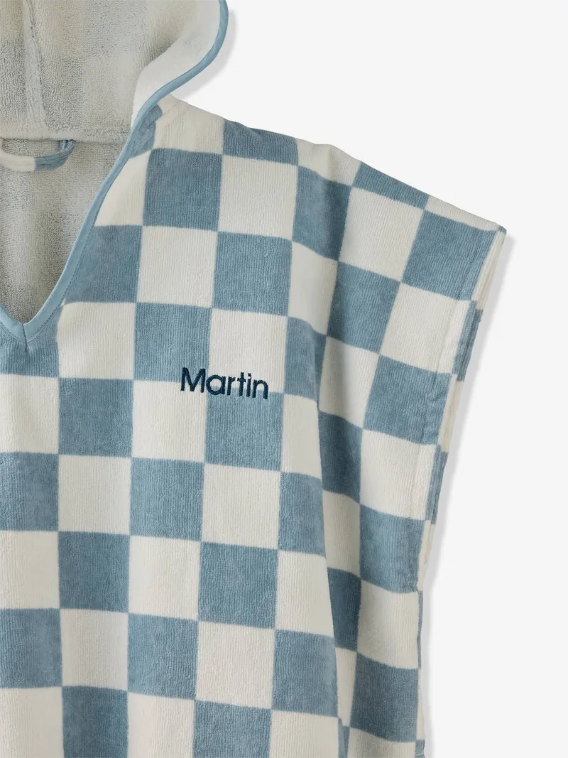 Vertbaudet Kinder Badeponcho personalisierbar, Blau kariert, – Produktbild 4 von 4