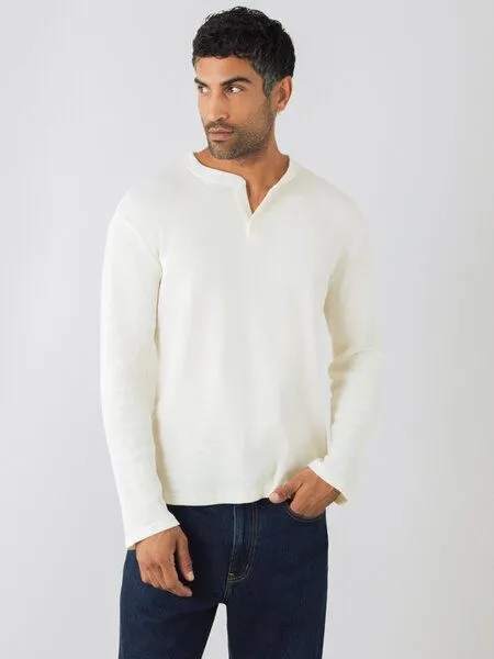 Honest Basics Honest Basics Herren Henley Langarmshirt aus Bio- und recycelter Baumwolle, Swan, – Produktbild 3 von 4