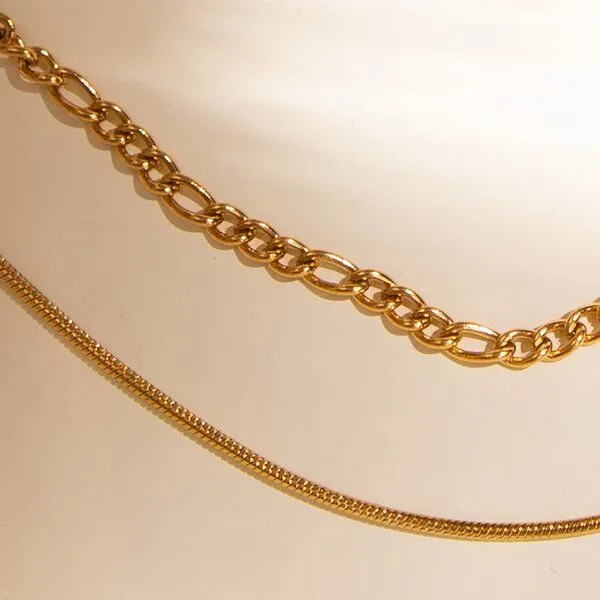 ELEKTROPULLI ELEKTROPULLI Layering Kette, 1mm und 2,5mm schmal, 42 cm, Gold, – Produktbild 2 von 4