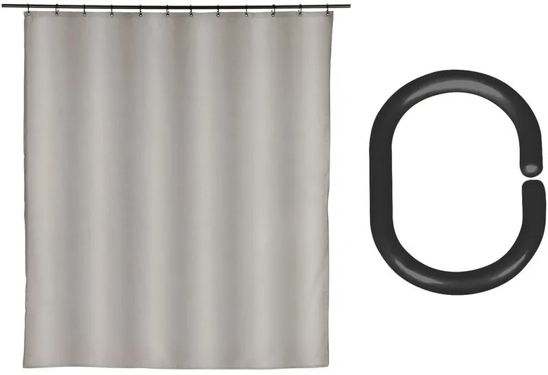 SCHÖNER WOHNEN-Kollektion Duschvorhang »Mayour« Breite 180 cm (Set, 17-tlg), aus Polyester, wasserabweisend, mit 16 Duschvorhangringen, Grau, – Produktbild 2 von 4