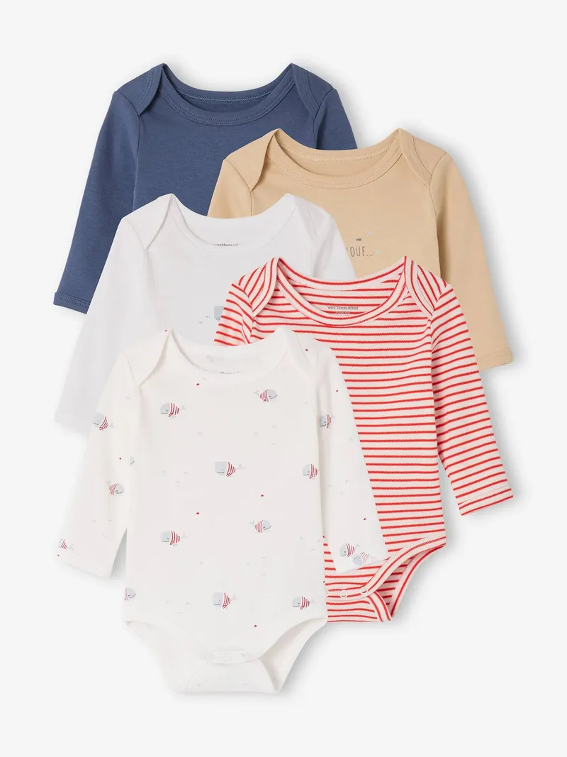Vertbaudet 5er-Pack Baby Langarm-Bodys, Blau, – Produktbild 1 von 4