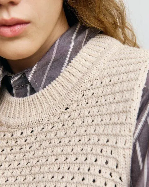 Rotholz Rotholz Damen Weste - Cropped Knit Vest - aus Bio-Baumwolle, Nature white, – Produktbild 3 von 4