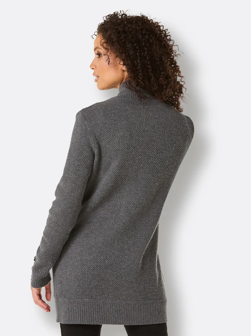 Longstrickjacke, Schwarz-anthrazit-meliert, – Produktbild 2 von 3