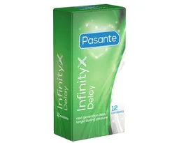 Pasante Kondome InfinityX (Delay) aktverlängernde Spezial-Kondome Packung mit, 12 St., länger durchhalten, optimale Befriedigung – Produktbild 1 von 1