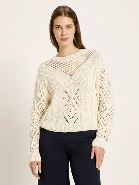 LANIUS LANIUS Lochstrick Pullover aus Bio-Baumwolle, Off white, – Produktbild 1 von 4