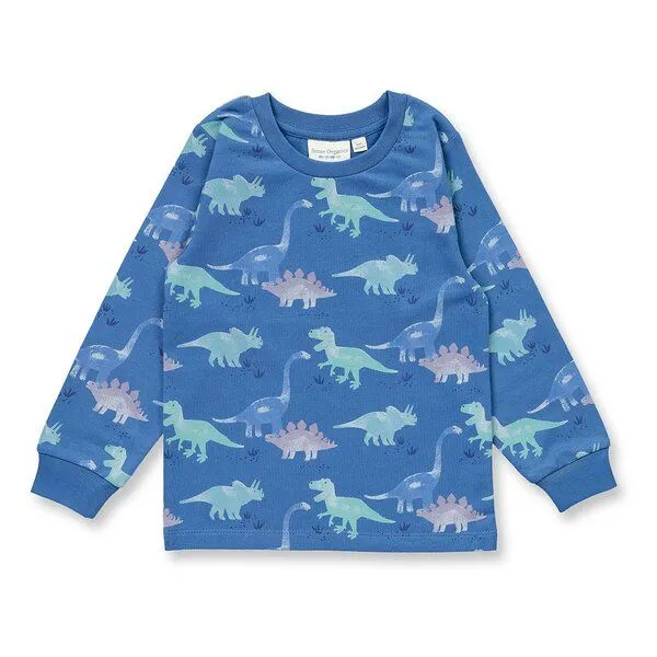Sense Organics Sense Organics Kinder Schlafanzug, Modell LONG JOHN SWEAT, Cooler dino-druck auf blauem hintergrund, – Produktbild 2 von 4