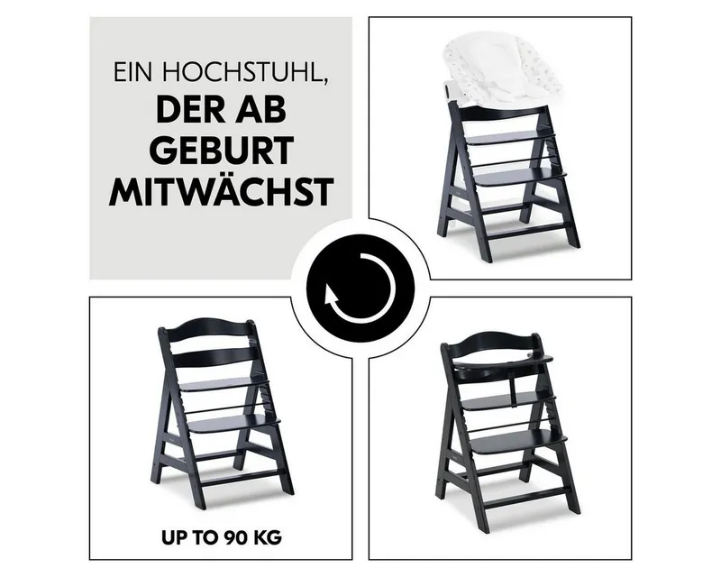 Hauck Hauck Tischsitz Alpha Plus - Black, Mitwachsender Holz Babystuhl Kinderhochstuhl mit Gurt FSC zertifiziert, Schwarz, – Produktbild 5 von 5