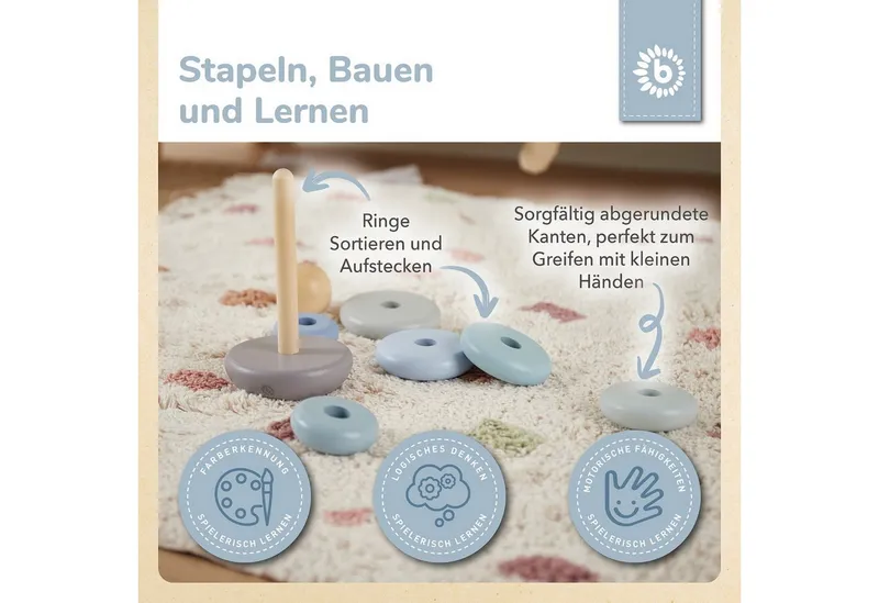 Bieco Bieco Stapelspielzeug Stapelturm Baby Holz 19 cm Steckspiel ab 1 Jahr Stapelringe Baby, Blau, – Produktbild 3 von 5
