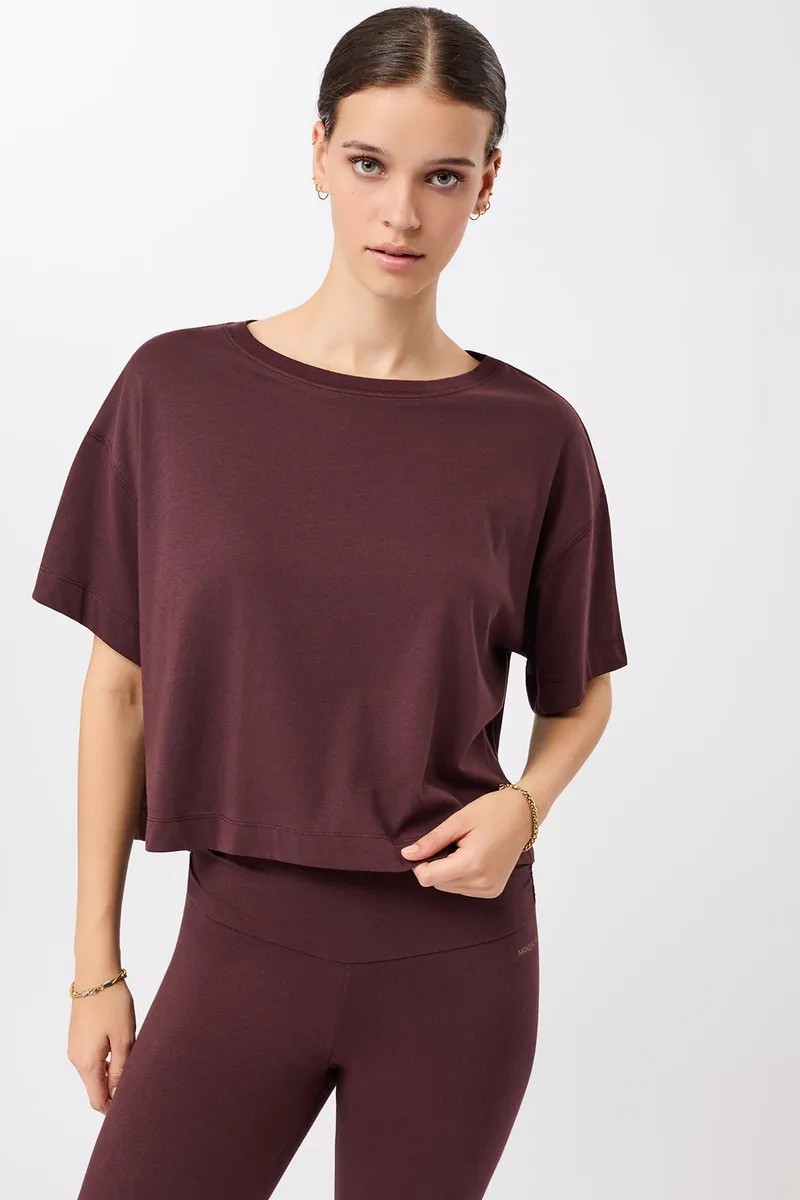 mandala MANDALA Damen vegan T-Shirt Boxy Ruby, Dunkelrot, – Produktbild 1 von 2