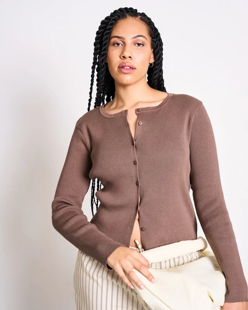 JAN N JUNE JAN 'N JUNE Damen vegan Strickjacke Glimt Lehm Braun, Braun, – Produktbild 1 von 2