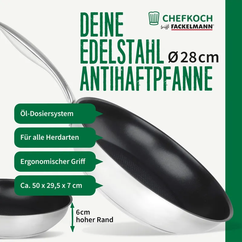 Chefkoch trifft Fackelmann Chefkoch trifft Fackelmann Bratpfanne München, Antihaft, Ø28cm – Produktbild 3 von 3