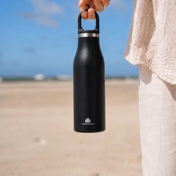 GROENENBERG GROENENBERG Trinkflasche Edelstahl | Thermosflasche 500 o. 750 ml aus recyceltem Edelstahl, Black, – Produktbild 3 von 4