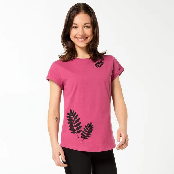 Spangeltangel Spangeltangel Damenshirt "Vogelbeerblätter", T-Shirt, gedrucktes florales Motiv, für Frauen, Schwarz, – Produktbild 1 von 1