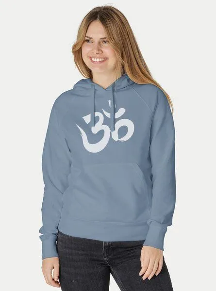 Peaces.bio - handbedruckte Biomode Peaces.bio - handbedruckte Biomode Bio-Damen-Kapuzensweater Om, Blaugrau, – Produktbild 2 von 2